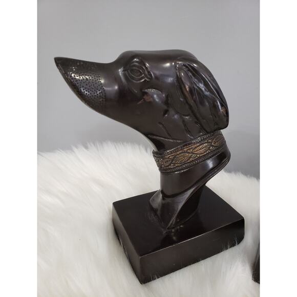 RARE Vintage Painted Bronze Whippet Greyhound Bookends Egyptian Library Decor - Picture 2 of 9